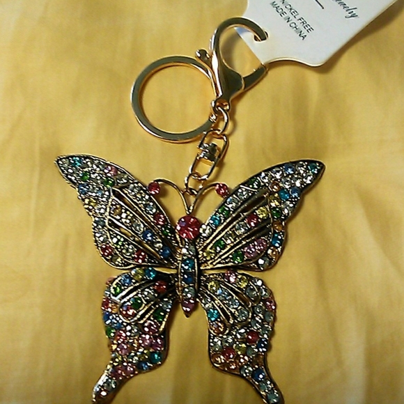 BNWT RHINESTONE LARGE BUTTERFLY PURSE CHARM/ KEY CHAIN 5 IN. TOTAL GORGEOUS - Picture 5 of 5